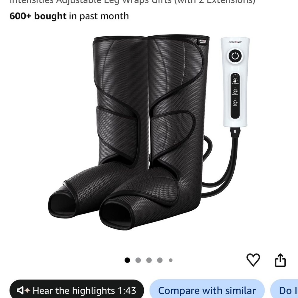 Leg Compression Massager Boots with Remote Control - Black